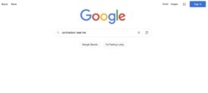 Google search page with "contractors near me" in search bar