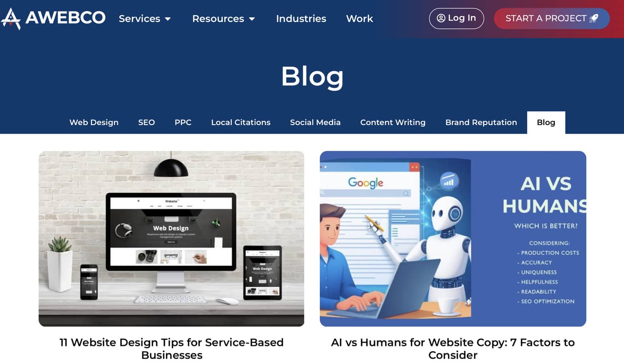 Example a Blog page