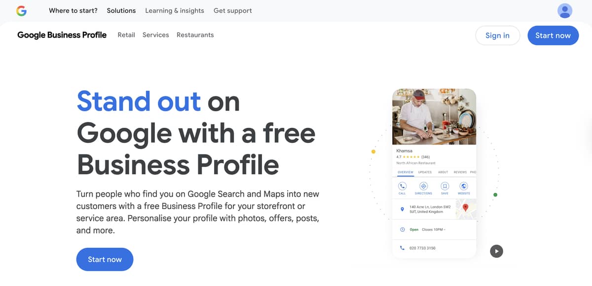 The create your Google Business Profile page