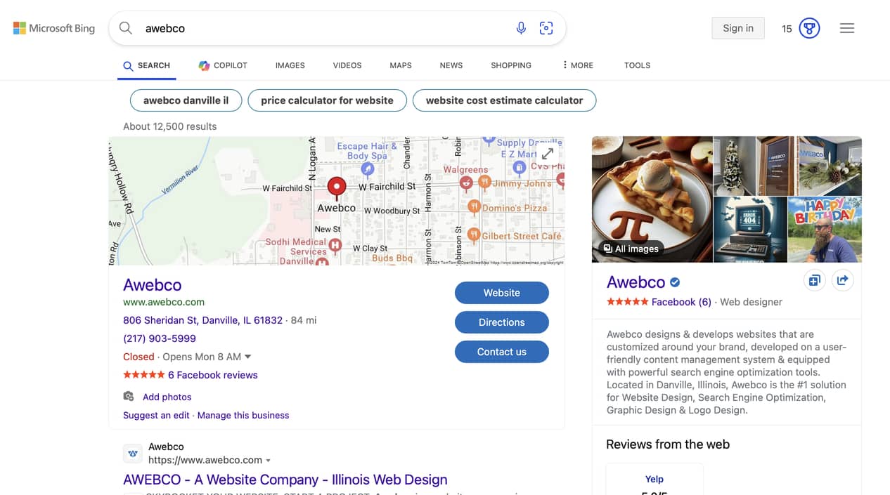 Example of a Bing Places Profile