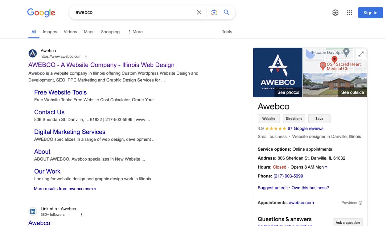 Example of a Google Business Profile