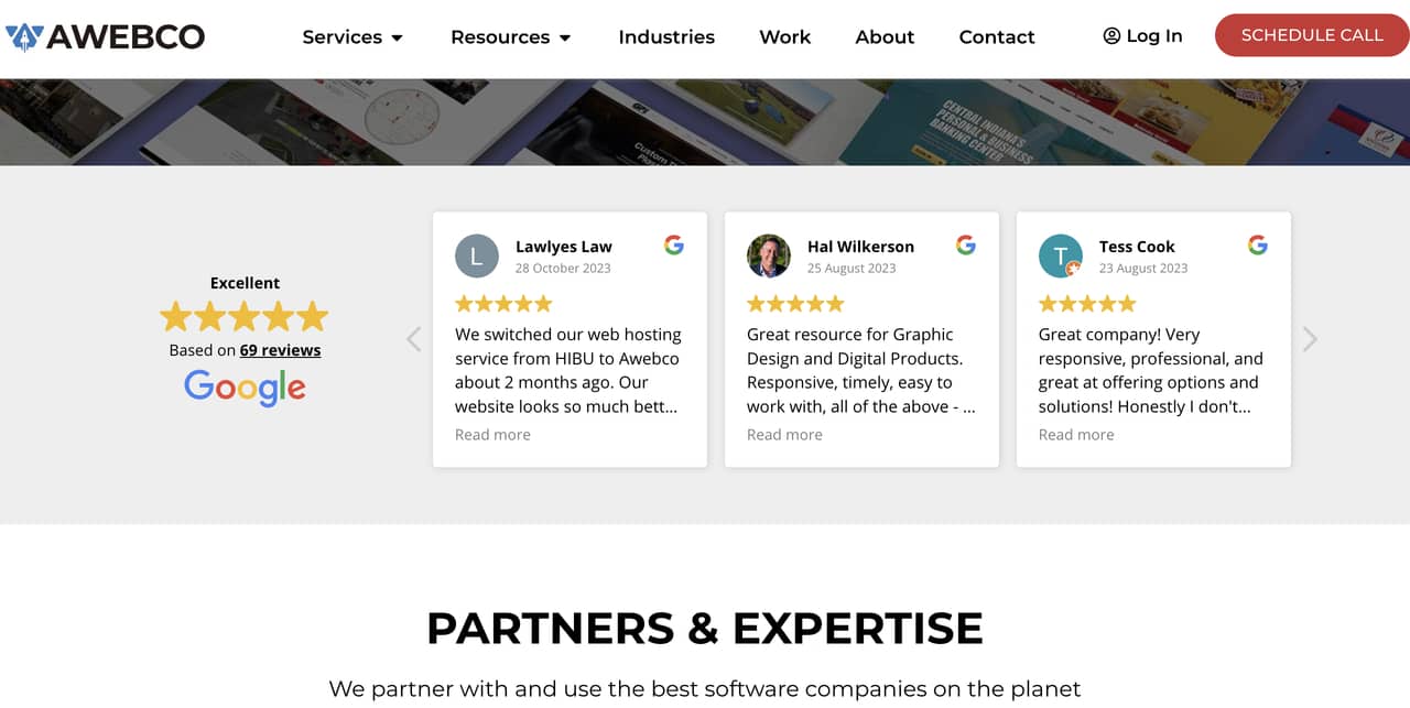 An example of showing reviews on Awebco website