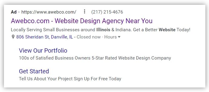 Awebco PPC Ad example