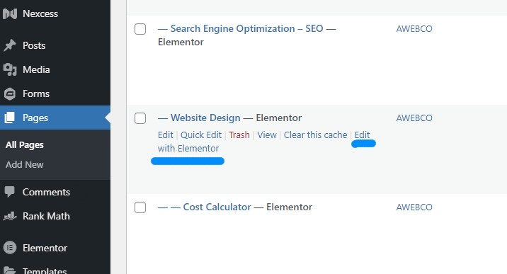 Click edit with Elementor button