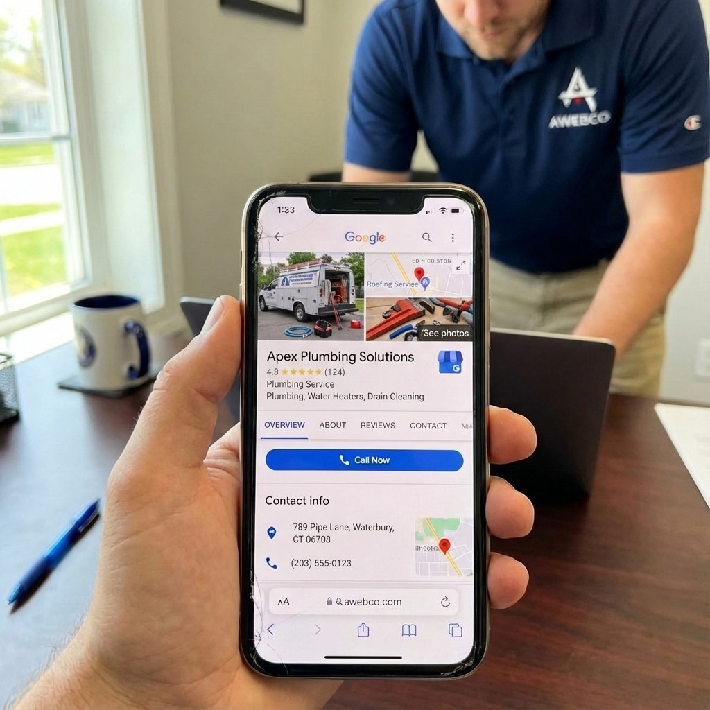 Screenshot of a well-optimized Google Business Profile for a local contractor, showing reviews, services, and contact info.