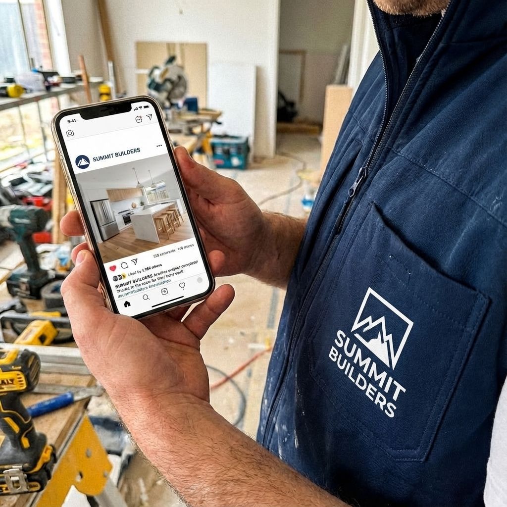 A contractor's social media post showing high engagement with comments and shares, featuring a project completion photo.