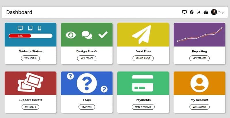 Custom support portal for website design customers