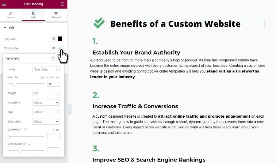 Edit fonts and typography in Elementor