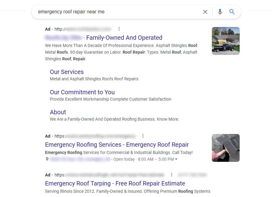 Emergency Roofing Ads Examples