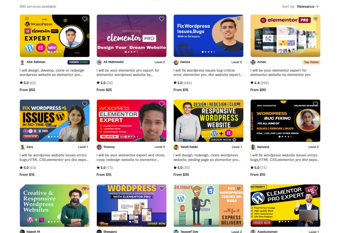 Fiverr Elementor Gigs