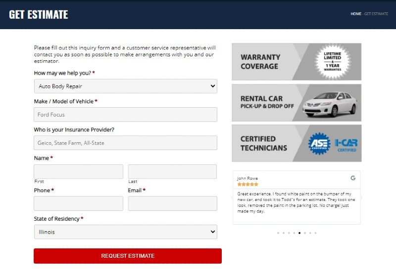 Get estimate call to action form example