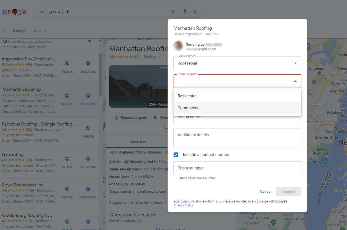 Google Business Profile Quote Request Form