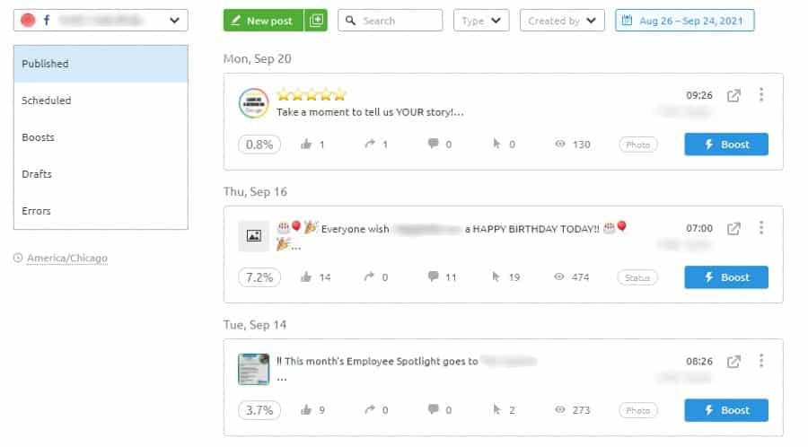 Keeping steady publishing Facebook posts and boosting posts