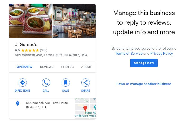 Manage This Google My Business Listing Screen