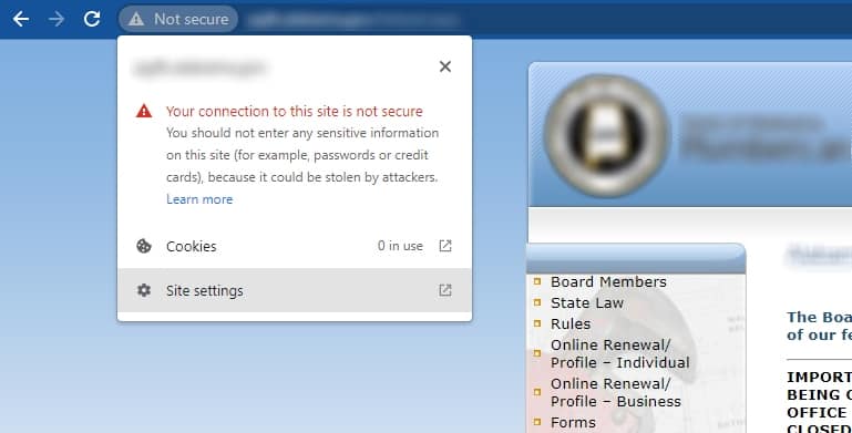 Not Secure Website Warning