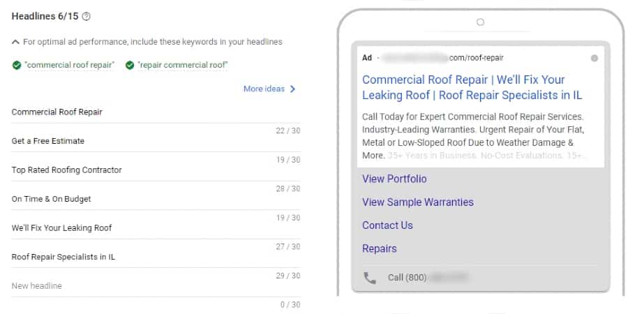 Roof Repair Ad Headlines Examples