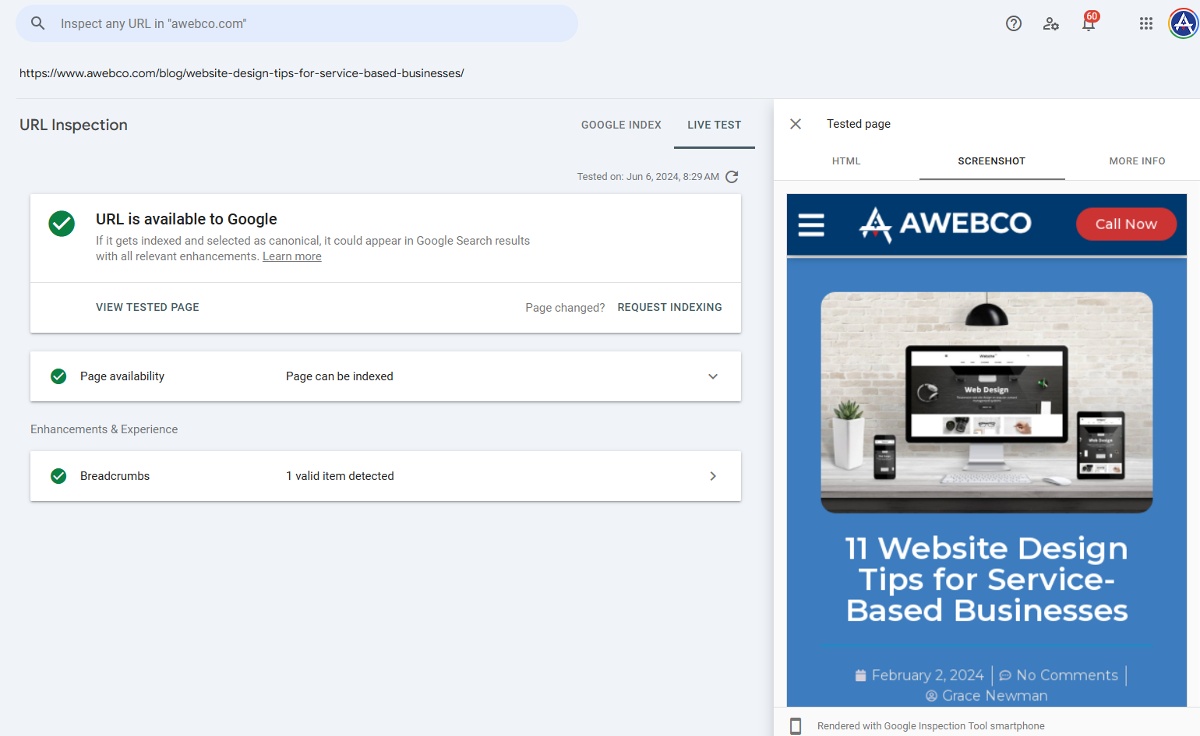 Search Console Inspect Url Tool For Mobile Friendly Test