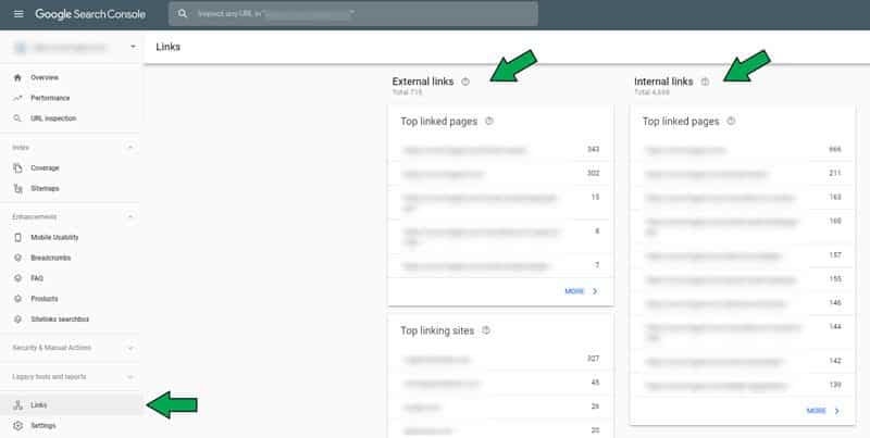 Search Console Internal Linking Report