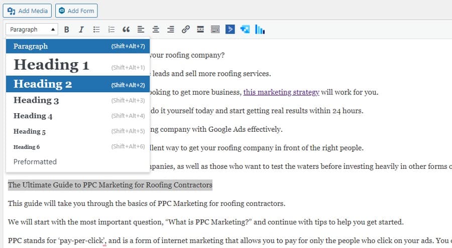 Selecting Headings From Dropdown List