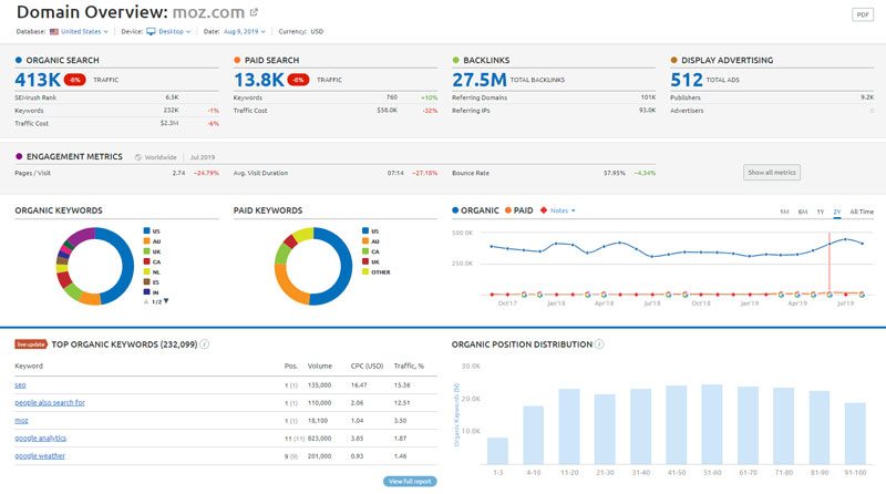SEMrush screenshot - Domain Analytics