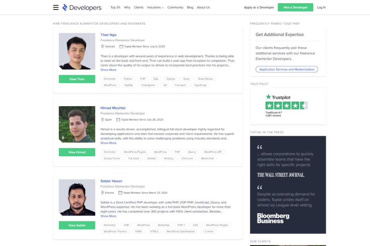 Toptal Elementor Professionals